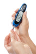 Photo: Diabetes patient measuring glucose level blood test Diabetes patient measuring glucose level blood test
