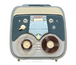vintage analog recorder reel to reel on white background