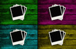 polaroid frames over colorful wooden walls