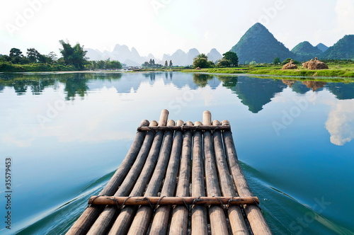 Photo: Bamboo rafting in Li River Bamboo rafting in Li River