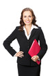 Businesswoman with red folder, isolated Businesswoman with red folder, isolated