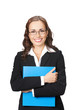 Businesswoman with blue folder, isolated Businesswoman with blue folder, isolated