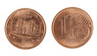 Italian one Euro cent coin - front and back, isolated over