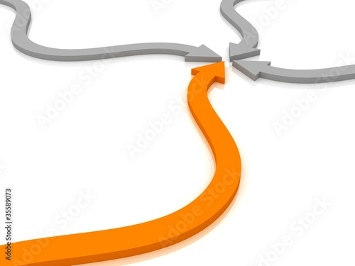 Illustration: curving gray and orange arrows pointing to a center point curving gray and orange arrows pointing to a center point