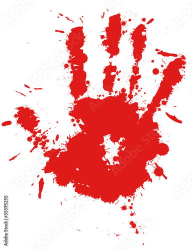 Vector: Red drop ink splatter hand print, blood splash vector. Red drop ink splatter hand print, blood splash vector.