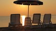 Family came and sits on chaise-longues on beach