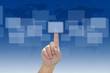 Hand pushing a button on touch screen interface Hand pushing a button on touch screen interface