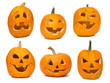 Carved Jack-o-lanterns lit for Halloween. Isolated on white