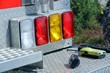 Back step of firetruck with mobile radio devices