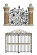 Collection of black forged gates and decorative lattice