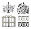 Collection of black forged gates and decorative lattice