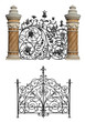 Collection of black forged gates and decorative lattice
