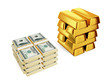 Big dollars pack and gold bars.