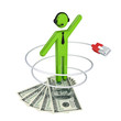 3d small person with a patchcord and dollars. 3d small person with a patchcord and dollars.