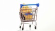 Truck-mounted crane toy inside shopping cart turning