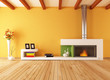 empty interior with minimalist fireplace