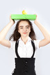 schoolgirl, an apple and books