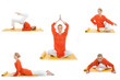 collage yoga photos. young woman doing yoga exercises