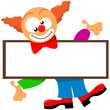 clown holding a signboard