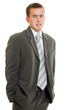 Serious businessman on white background.