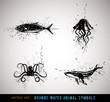Selected grungy animals symbols/icons. Vector Illustration.