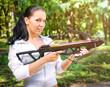 beautiful young girl with arbalest