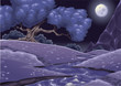 Nightly landscape with stream. Vector illustration. Nightly landscape with stream. Vector illustration.
