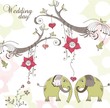 Wedding background with elephant couple, vector