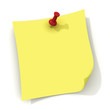 Illustration: Yellow note and red push pin Yellow note and red push pin