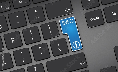 Illustration: blue info icon, button on black keyboard blue info icon, button on black keyboard