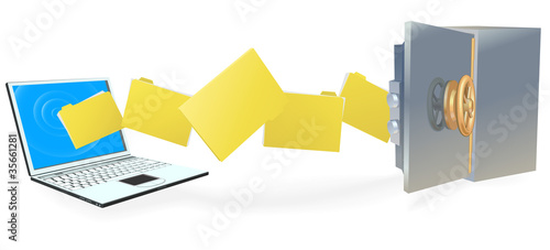 Vector: Laptop computer transferring files securely Laptop computer transferring files securely