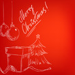Vector: Christmas hand drawn card with red background Christmas hand drawn card with red background