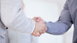 Closeup of positive business men shaking hands