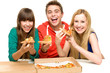 Photo: Three Friends Eating Pizza Three Friends Eating Pizza