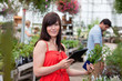 Woman with tablet pc and potted plant Woman with tablet pc and potted plant