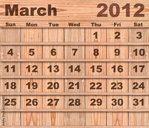 Wood calendar Set of Year 2012 March by tanatat, Royalty free stock 