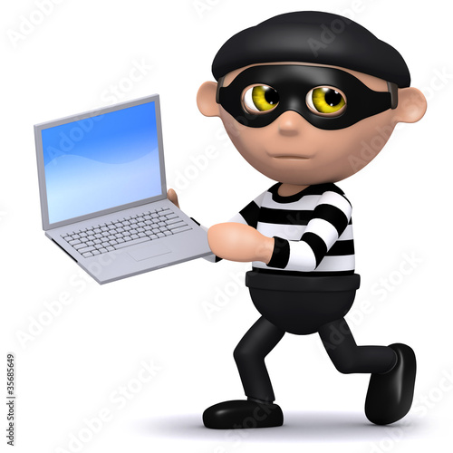 Illustration: 3d Burglar runs off with your laptop! 3d Burglar runs off with your laptop!