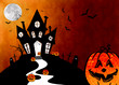 casa di halloween con zucche