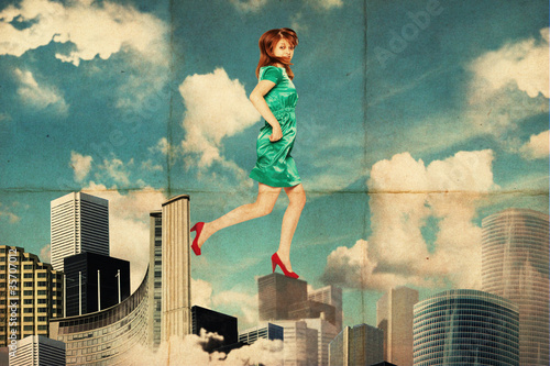 Photo: art collage with woman in clouds art collage with woman in clouds