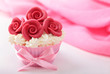 Cup cake with red marzipan roses Cup cake with red marzipan roses