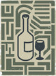 wine bottle and glass on an old poster