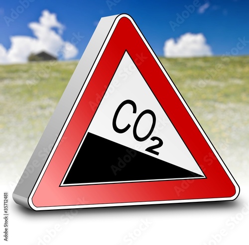 Illustration: Schild CO2 reduzieren mit Wiese Schild CO2 reduzieren mit Wiese