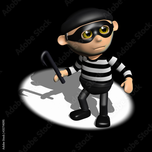 Illustration: 3d Burglar is in the spotlight 3d Burglar is in the spotlight