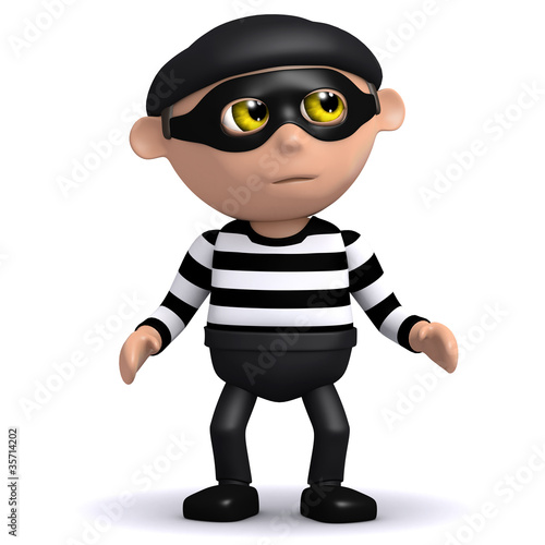 Illustration: 3d Burglar is alert to detection 3d Burglar is alert to detection