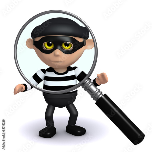 Illustration: 3d Burglar is being scrutinised 3d Burglar is being scrutinised
