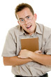 Funny man in glasses on white background.