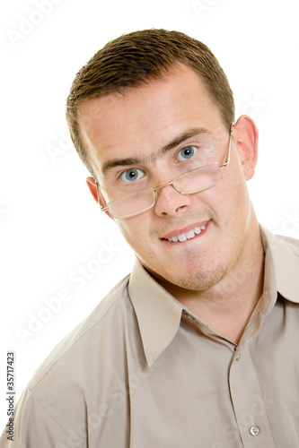 Photo: Funny man in glasses on white background. Funny man in glasses on white background.