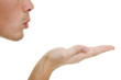 A man sends a air kiss.