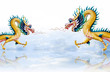 Dragon sculpture flying on sky background Dragon sculpture flying on sky background