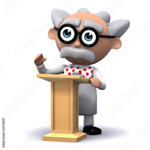 Illustration: 3d Mad Scientist at the lectern lecturing 3d Mad Scientist at the lectern lecturing